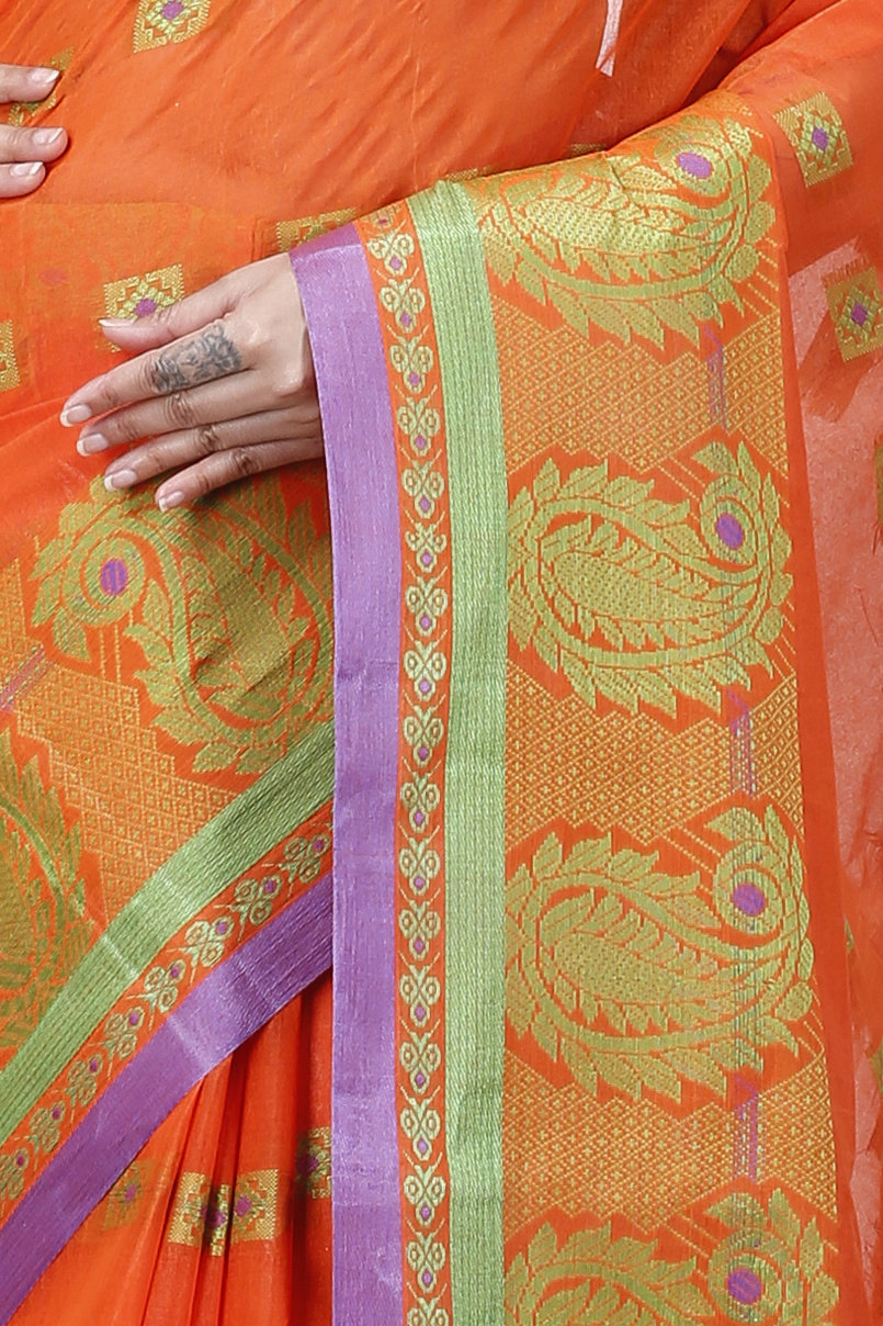 Orange Pure Cotton Aloka Tant Saree (907)